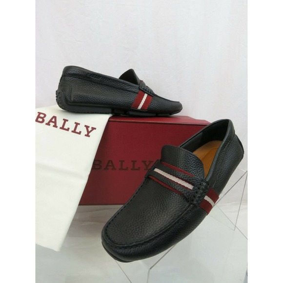 BALLY PIETRO BLACK GRAINED LEATHER WEB LOGO PENNY LOAFERS 8 EEE US 41 ITALY main image 5